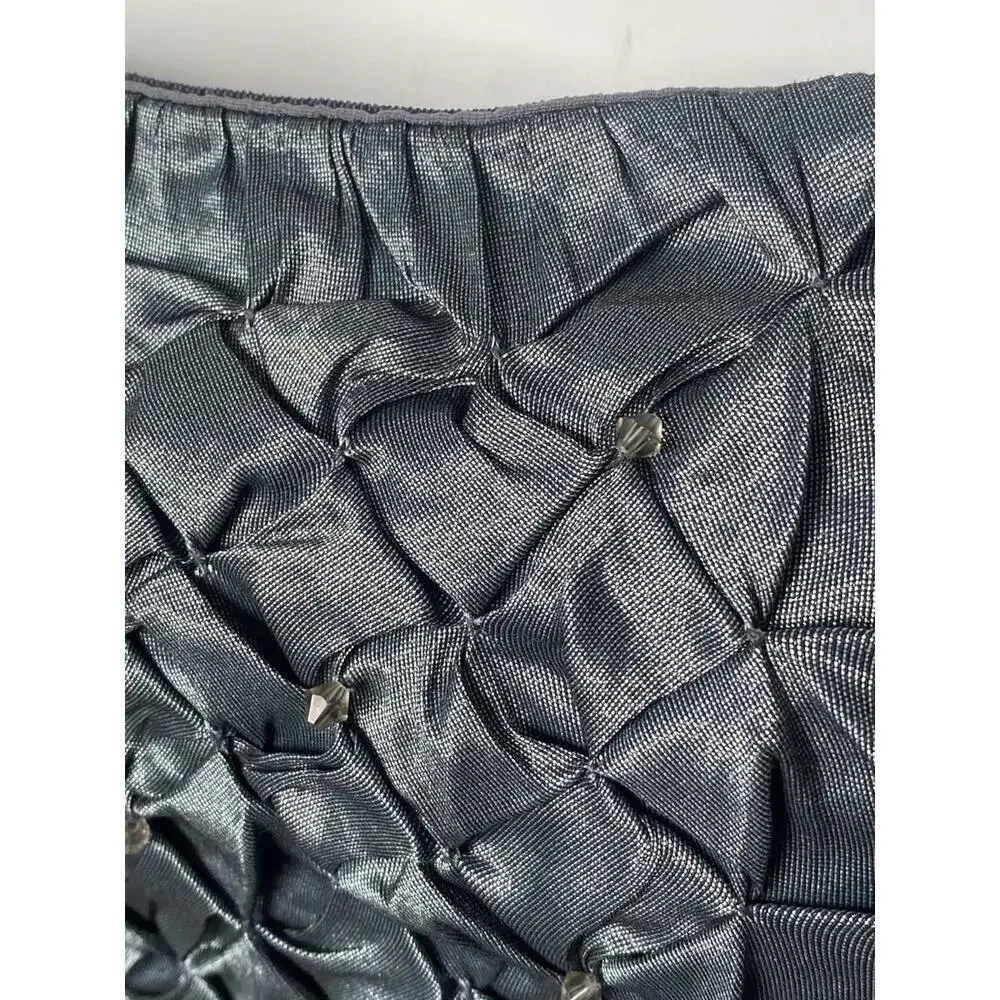 NWT $398 BCBG Max Azria Metallic Gray Strapless Rushed Bow Dress Size 0 XS